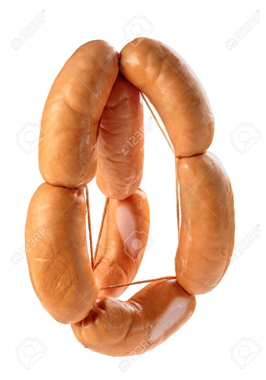 影のない白い背景にスモークポークウインナー の写真素材 画像素材 Image