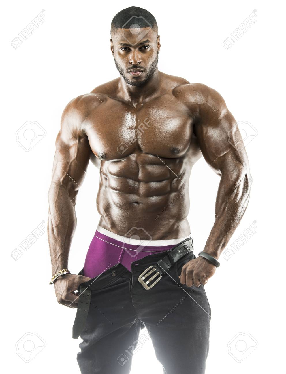 Handsome Muscular Arabic Black Man Removing His Pants Showing Abs And Black Under Wear With Oiled Body Stock Photo Picture And Royalty Free Image Image 99202286
