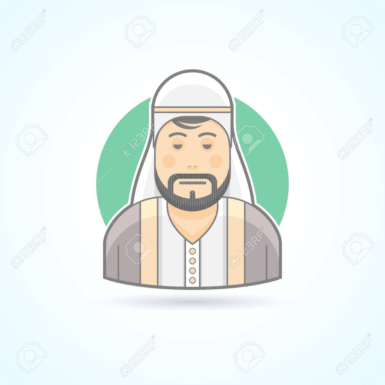 シェイク アラビア人アイコン アバターと人のイラスト フラット色のスタイルを説明しました のイラスト素材 ベクタ Image