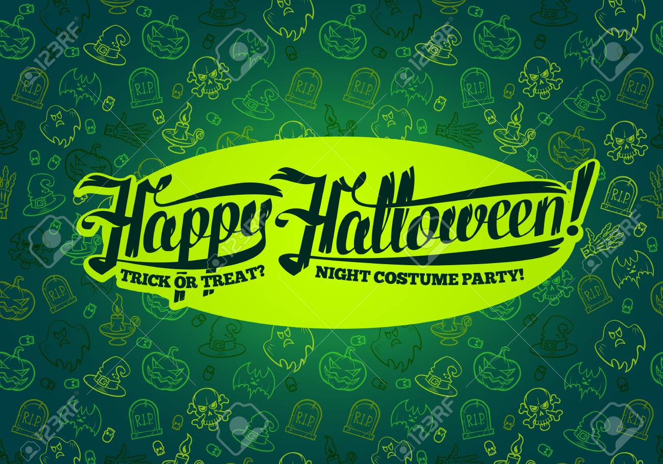 happy halloween message on bright texture greenbackground vector