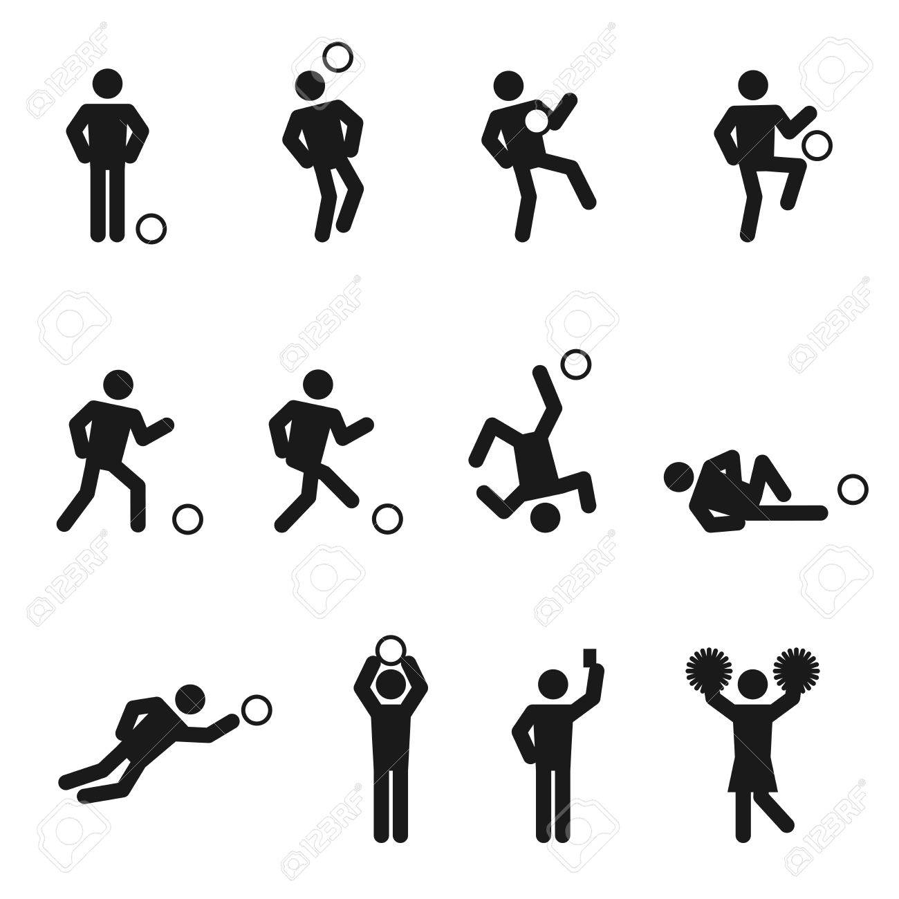 サッカーまたはフットボールの人アイコンが白い背景で隔離の図ピクトグラム黒色を設定します のイラスト素材 ベクタ Image