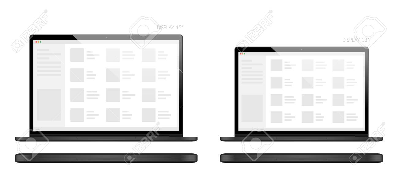 Ordinateur Portable Ou Ecran Design Noir Notebook Taille 13 Et 15 Pouces Maquette Modele D Ecran Illustration Isole Sur Fond Blanc Clip Art Libres De Droits Vecteurs Et Illustration Image