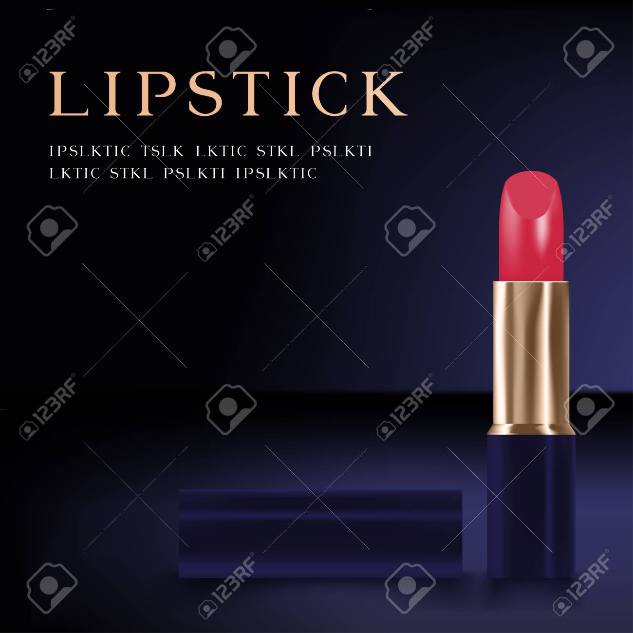 ピンクの口紅の色と青のグラデーション背景が暗いですが コピーの領域に分離されて口紅テキスト のイラスト素材 ベクタ Image