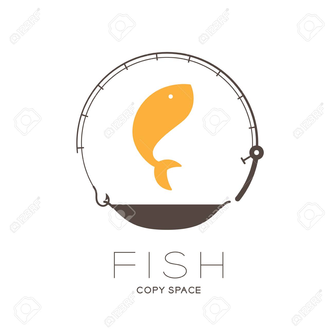 Download Fish Jumping In Fishing Rod And Pan Frame Circle Shape Logo Royalty Free Cliparts Vectors And Stock Illustration Image 103235379