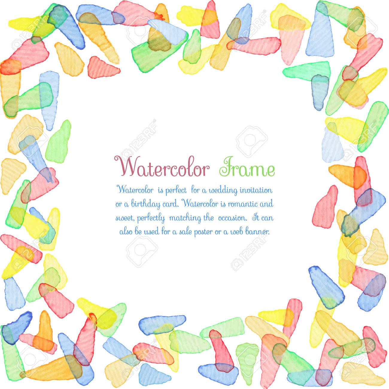 手描きのテキストと水カラー フレーム かわいい装飾的なテンプレートです 明るいカラフルなボーダーのパネル ベビー シャワーの招待状 誕生日カード スクラップブッ キングなどに最適です ベクトルの図 のイラスト素材 ベクタ Image