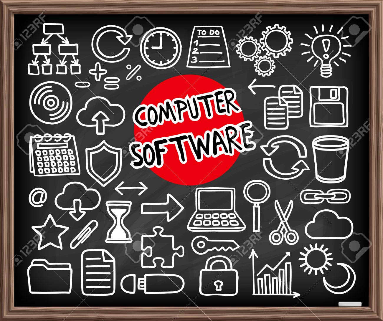 コンピューターのソフトウェアを設定します フリーハンドの落書きアイコン グラフィック要素のコピー ペースト カットなど アプリ アイコン クラウド コンピューティング 図 パズルのピース ノート パソコン 電球を考えて ベクトル図のイラスト素材 ベクタ