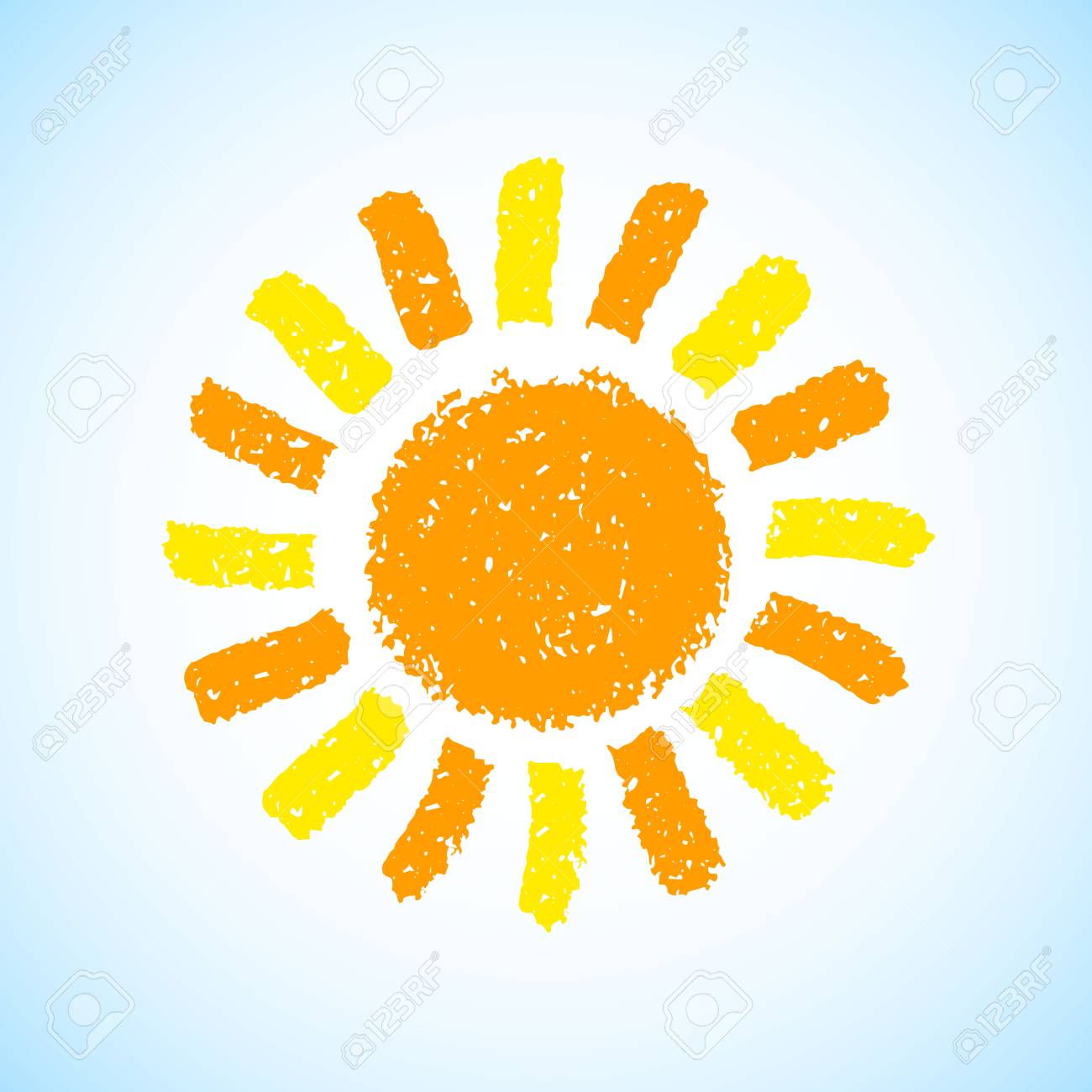 Hand Drawn Sun. Painted With Oil Pastel Crayons. Decorative Graphic Element  For Children Books, Scrapbooking, Birthday Card, Summer Party Poster,  Vacation Destination Flyer. Vector Illustration. Royalty Free SVG, Cliparts,  Vectors, and Stock, image size:1300x1300