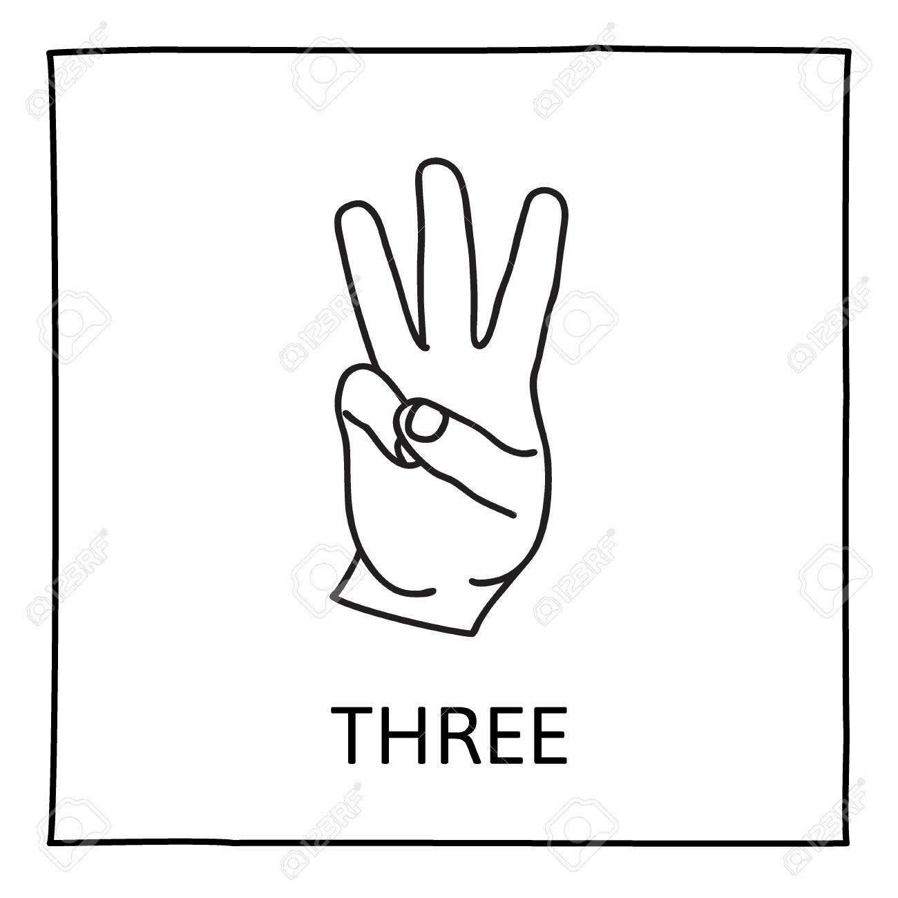 doodle palm icon counting hands showing three fingers graphic
