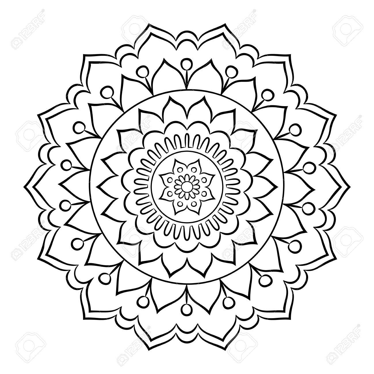Doodle Mandala Coloring Page Outline Floral Design Element