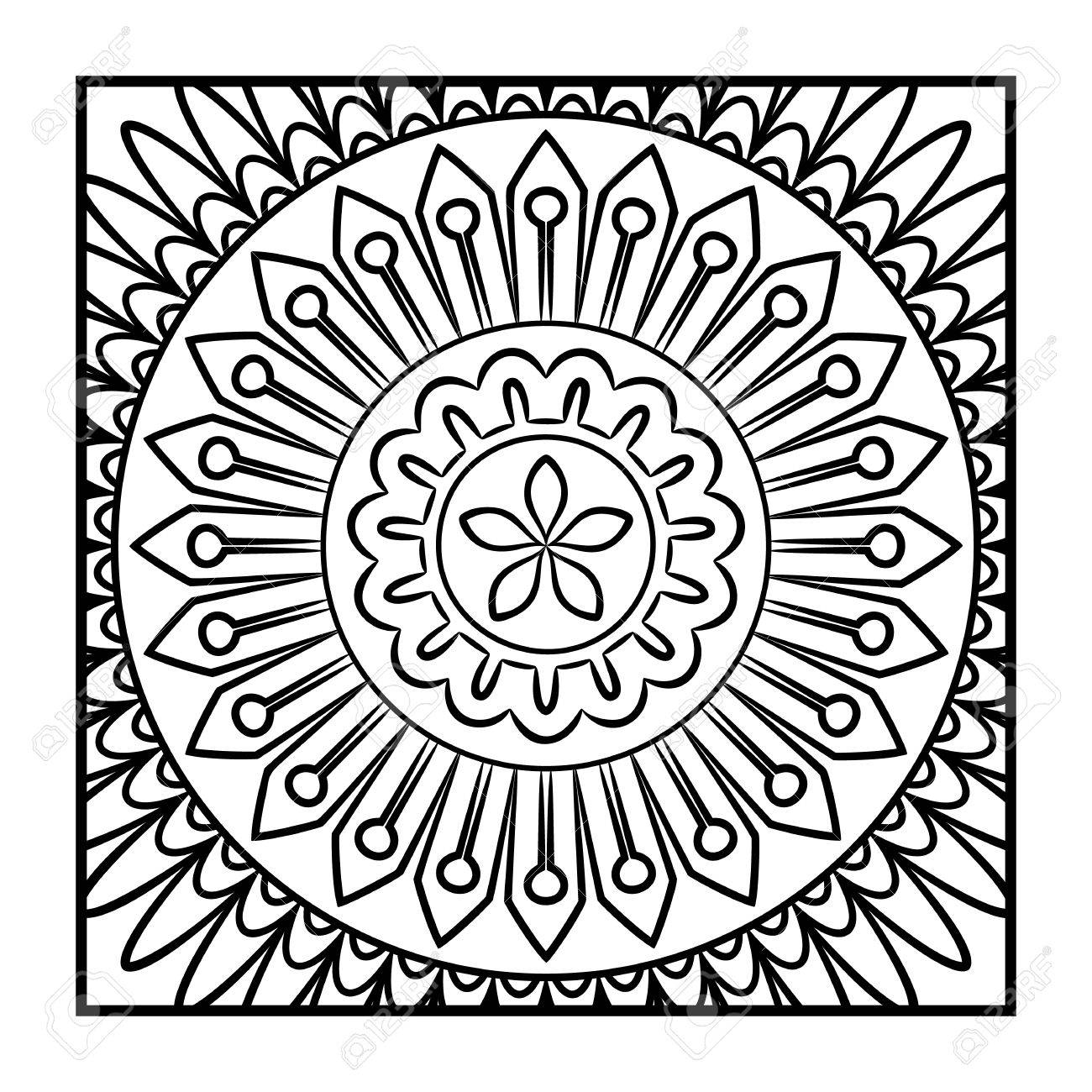 doodle mandala coloring page outline floral design element