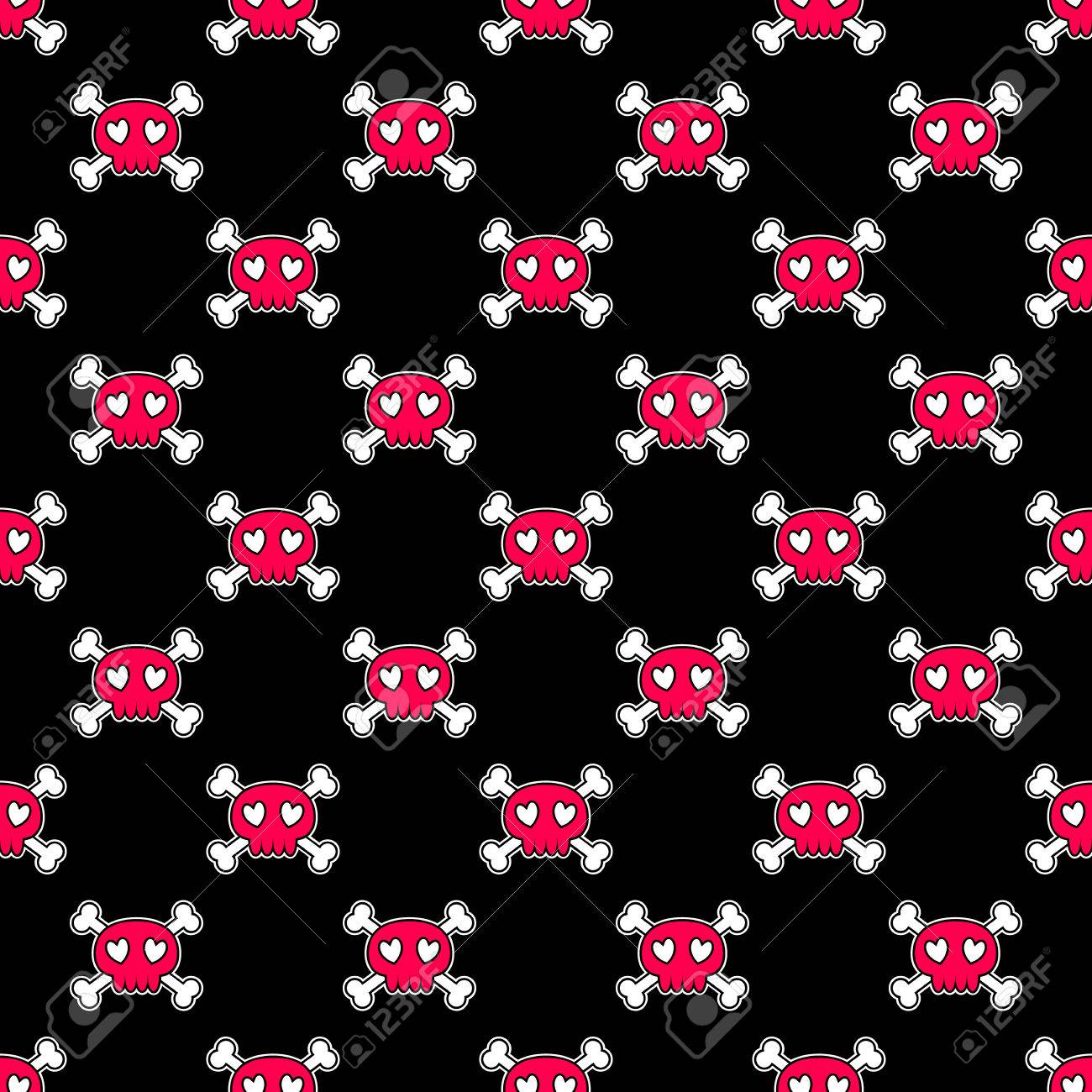 Seamless Halloween Pattern Wallpaper With Pink Skulls On Black Seamless Halloween Pattern Wallpaper With Pink Skulls On Black