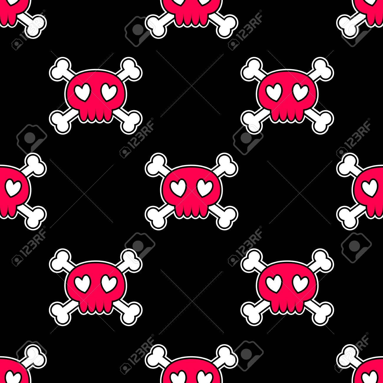 Seamless Halloween Pattern Wallpaper With Pink Skulls On Black Background Tileable Backdrop With Halloween Seamless Halloween Pattern Wallpaper With Pink Skulls On Black Background Tileable Backdrop With Halloween