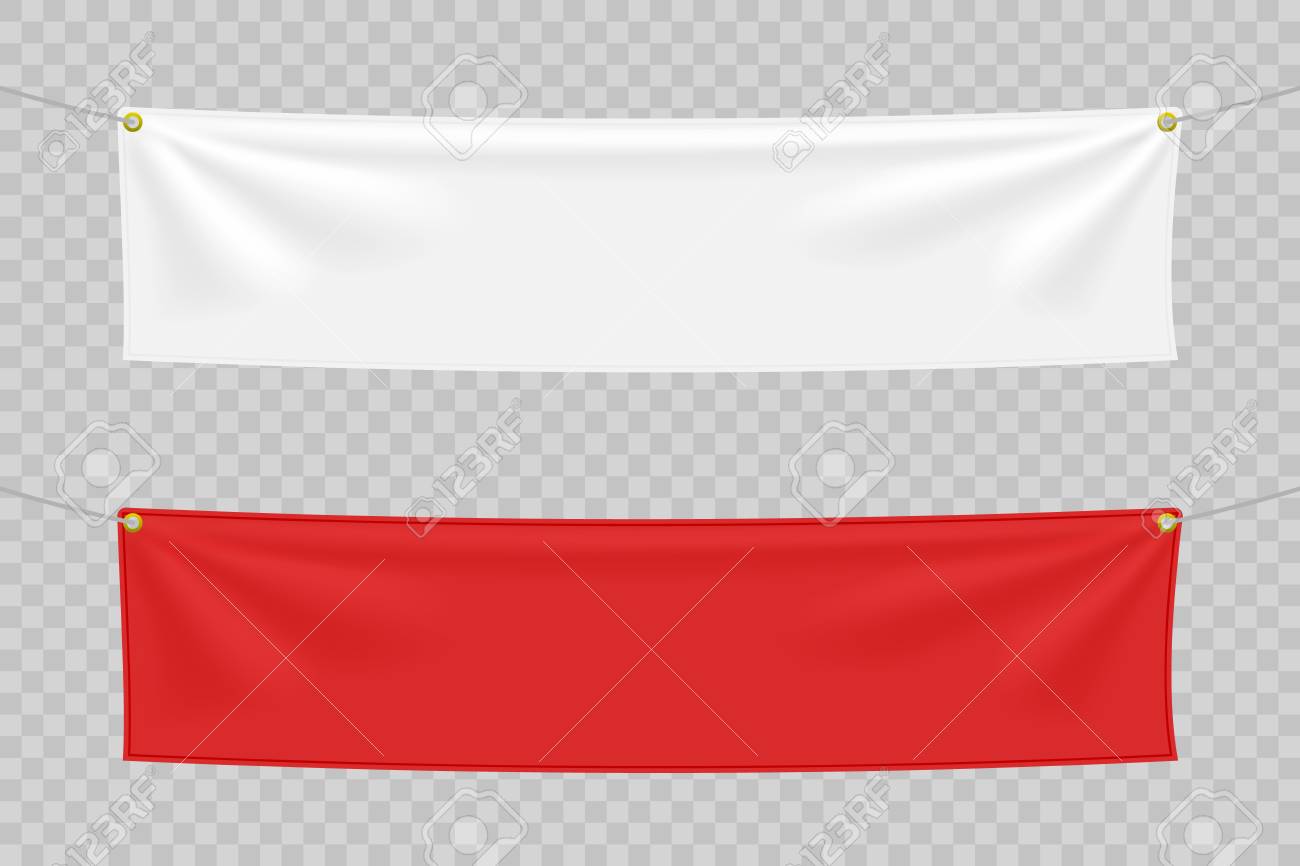 White And Red Textile Banners With Folds. Blank Hanging Fabric Template  Set. Vector Illustration Stock Photo, Picture And Royalty Free Image. Image  112405831.