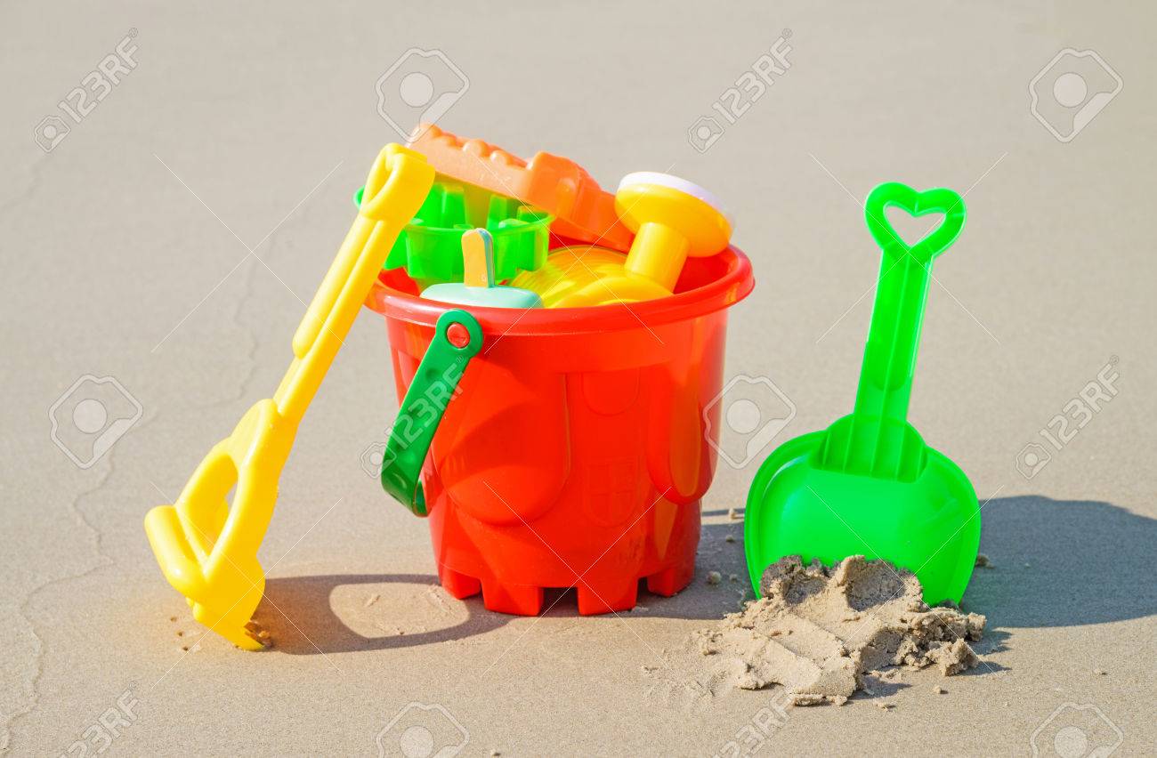 Children S Beach Toys Pail Rake And Shovel On Sand Beach On Stock Photo Picture And Royalty Free Image Image 55342144