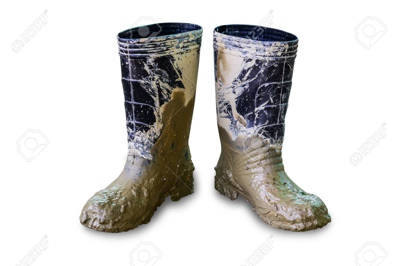 muddy rubber boots