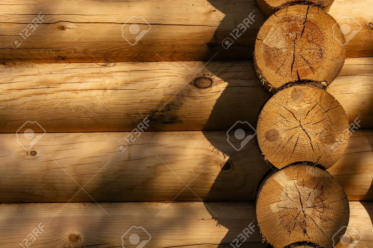 The Wall Of The Wooden House Of Rounded Timber Background For Stock Photo Picture And Royalty Free Image Image 125945647