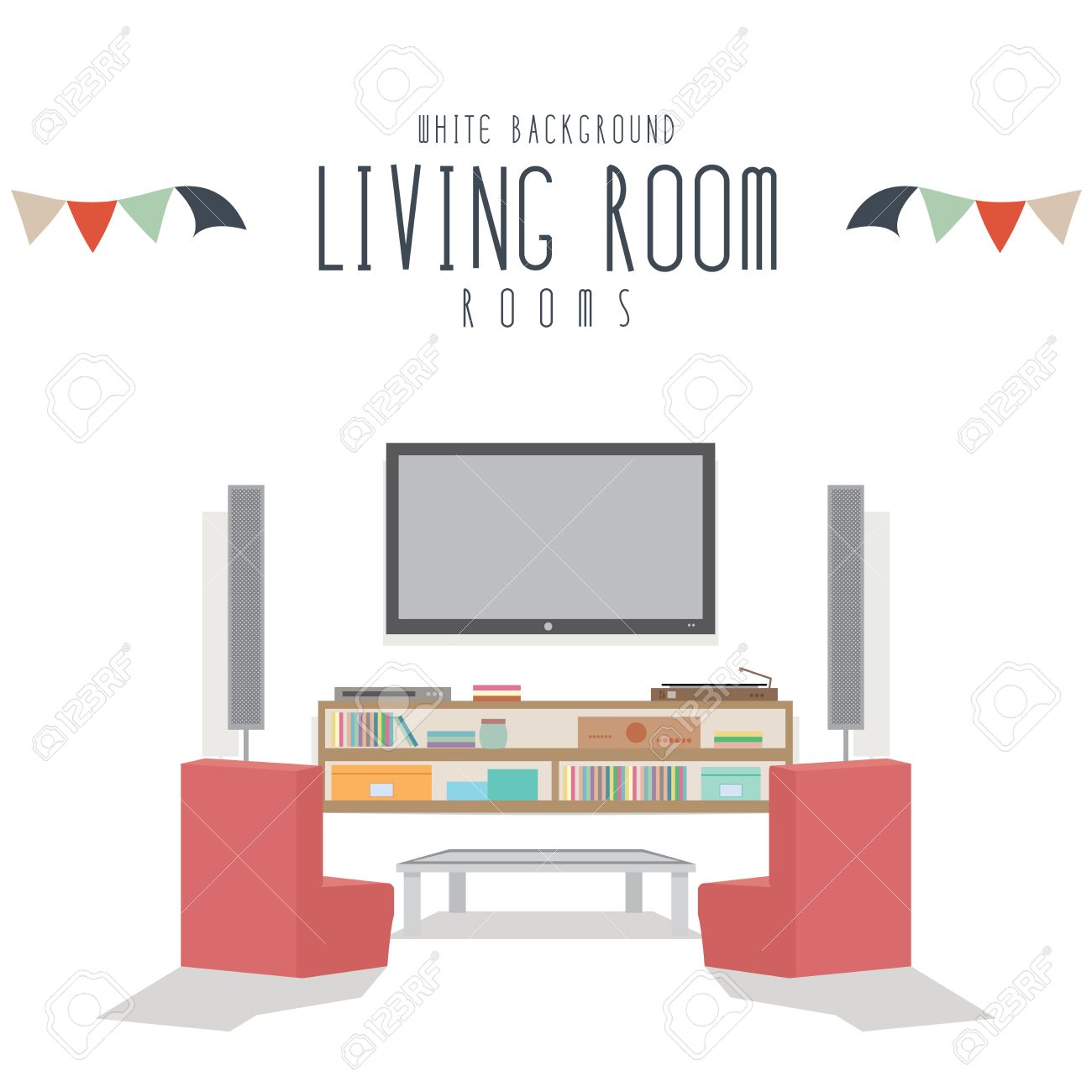 リビング ルーム リビング ルーム 白背景 のベクトル イラスト のイラスト素材 ベクタ Image
