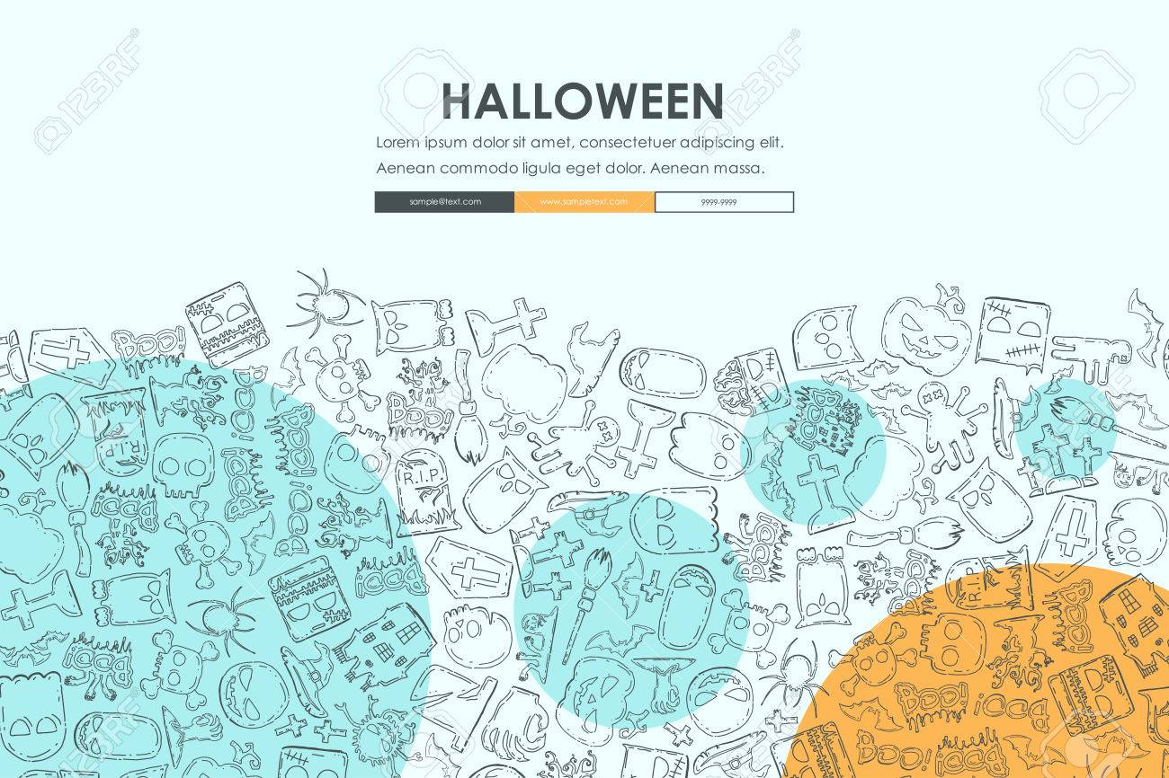 halloween website template design with doodle background royalty