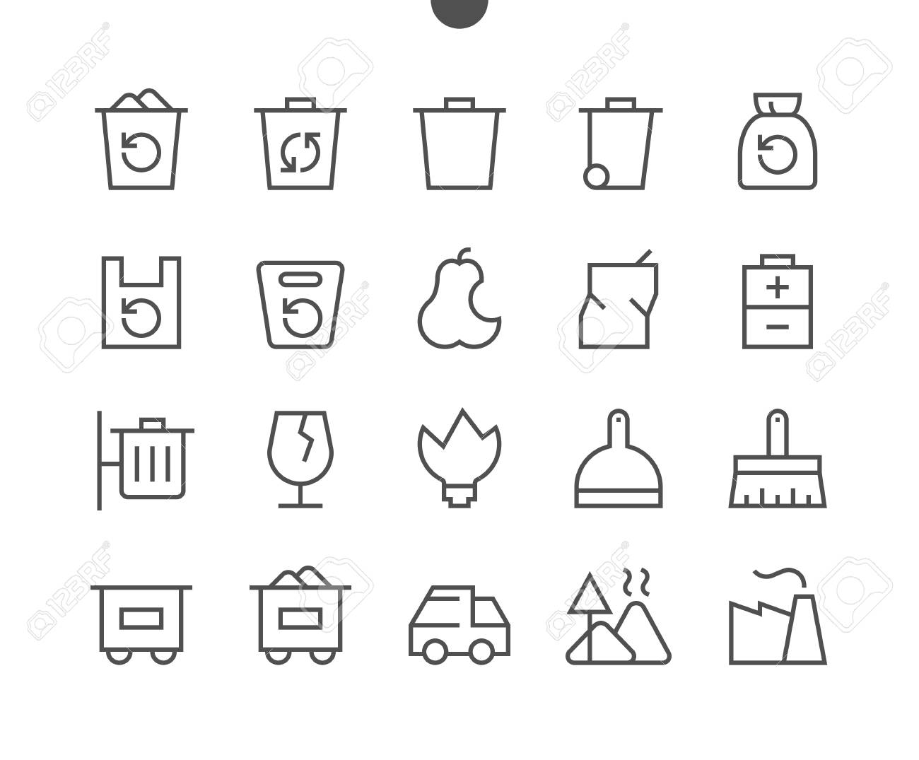 ゴミは Web グラフィックの編集可能なストロークを持つアプリ 24 X 24 グリッドの準備ができて細い線アイコン 48 48 ピクセル完璧なよく練られたベクトルを概説しました シンプルな最小限のピクトグラム のイラスト素材 ベクタ Image 1374