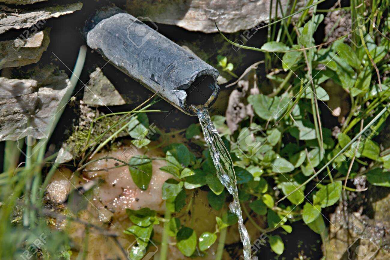Crystal Clear Water Flowing From The Well In The Grass Stock Photo