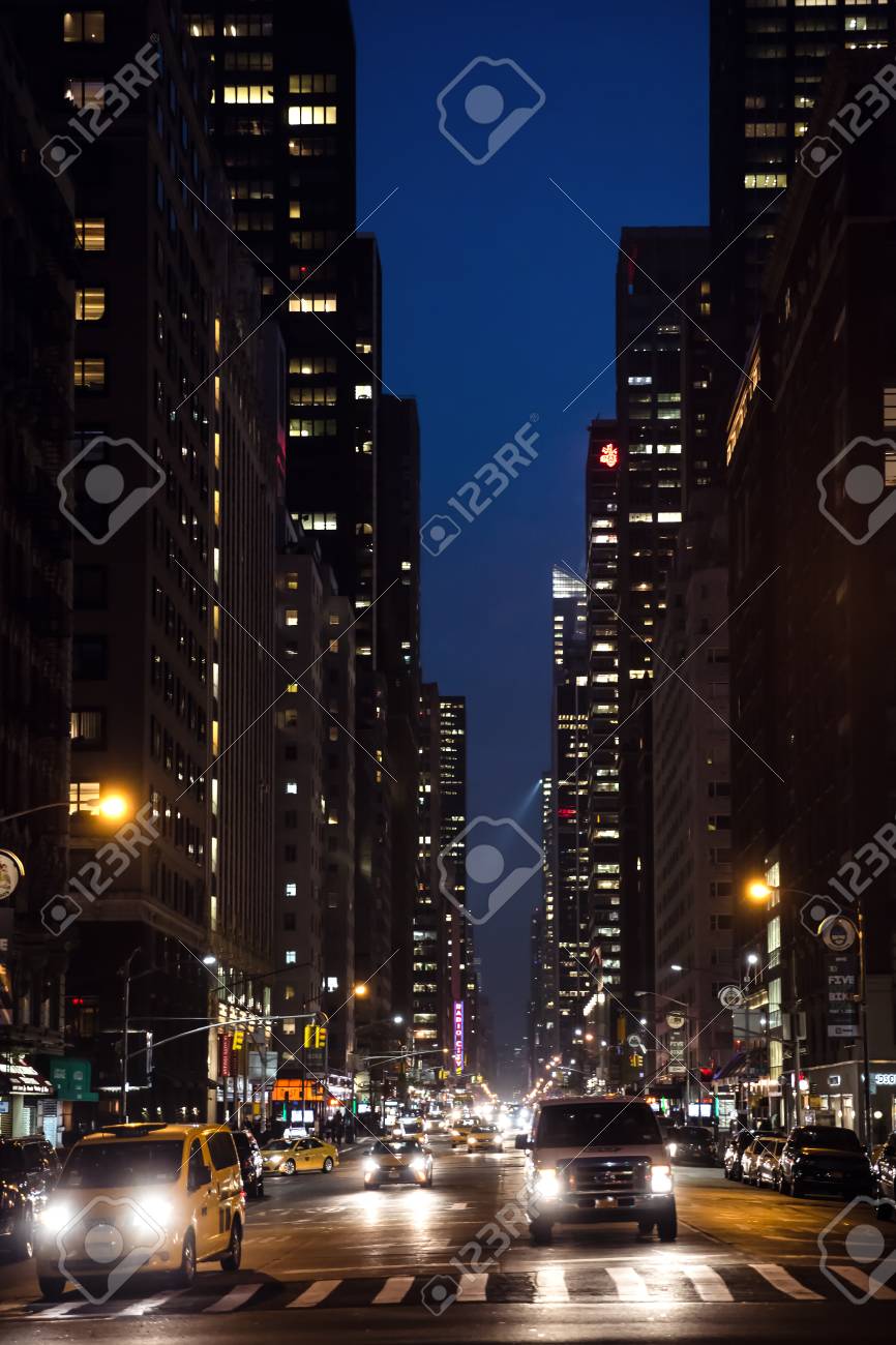 New York Usa May 03 16 New York City Streets At Night Stock Photo Picture And Royalty Free Image Image