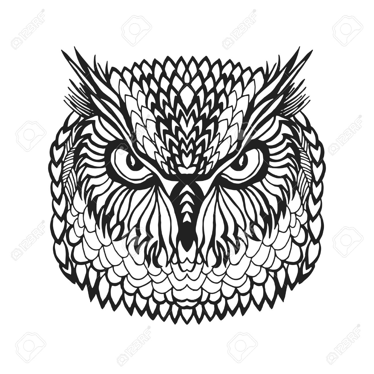 zentangle stylized eagle owl head animals black white hand zentangle animals