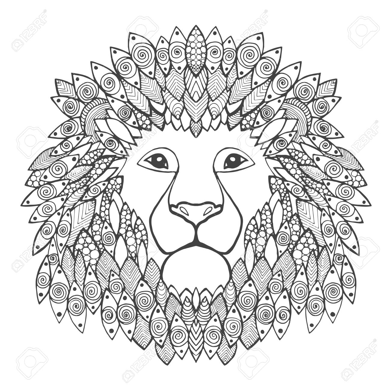 Adult antistress coloring page Black white hand drawn doodle animal Ethnic patterned vector