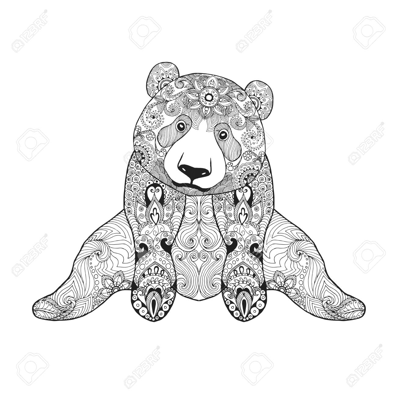 Cute Panda Bear Black White Hand Drawn Doodle Animal Ethnic Patterned Vector Illustration