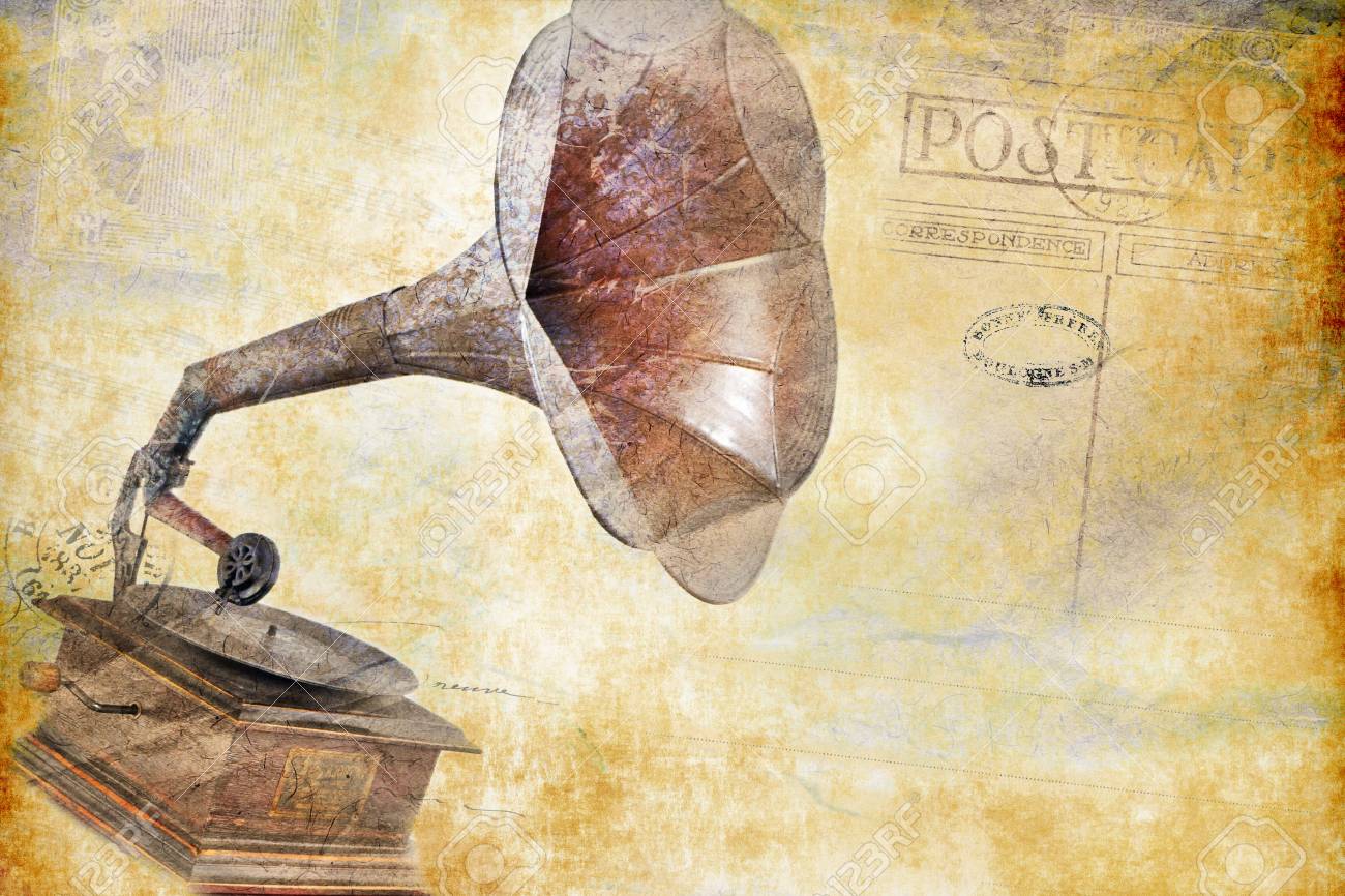 old gramophone postcard vintage style old paper digital art printable old paper