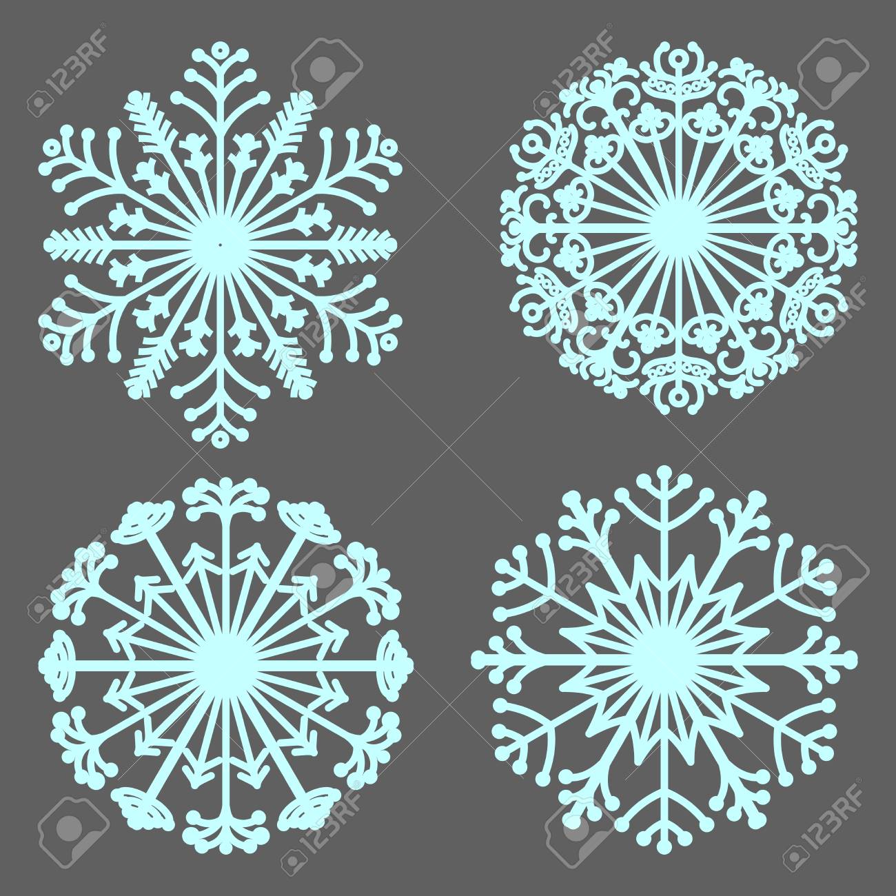 ベクトル雪片のセットです 装飾的なマンダラのコレクションです 様式化された雪の結晶 冬 ライン アート のイラスト素材 ベクタ Image