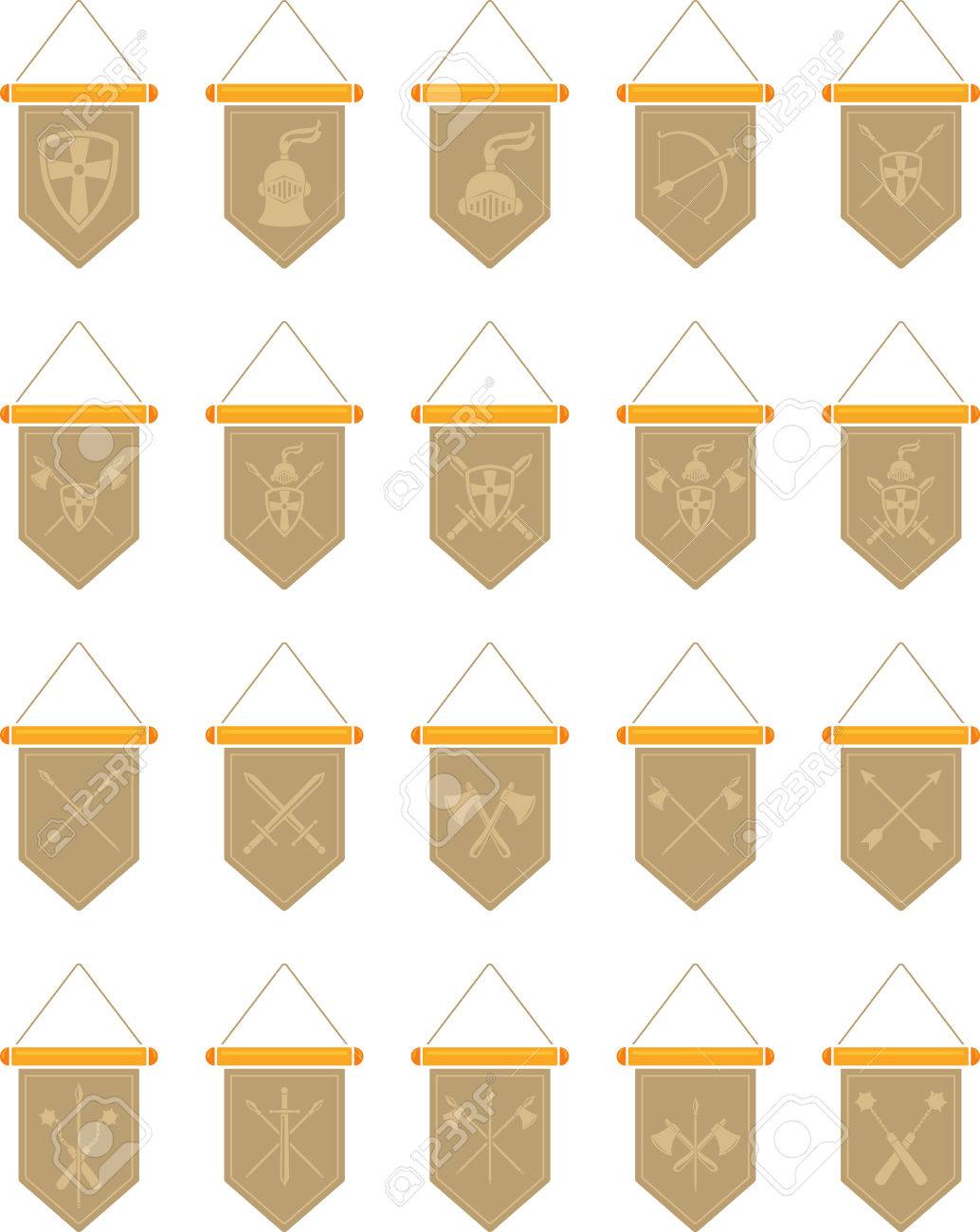 Set of flat image of medieval pennant with symbol. Vector medieval pennant - 83320717 Set of flat image of medieval pennant with symbol. Vector medieval pennant - 83320717