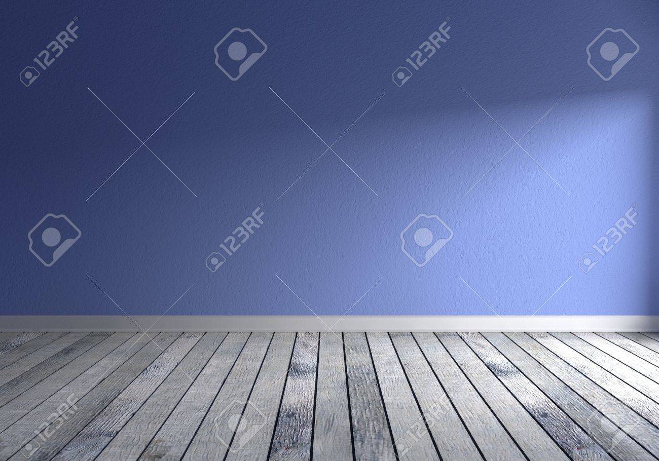 Vista Frontal De Un Cuarto De Bebe Vacio Azul Con La Pared Azul Y