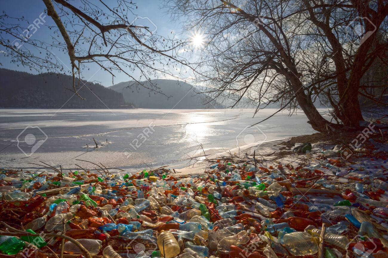 Mountain Alpine Lake In Europe, Destroyed By Dirty Human Life ...