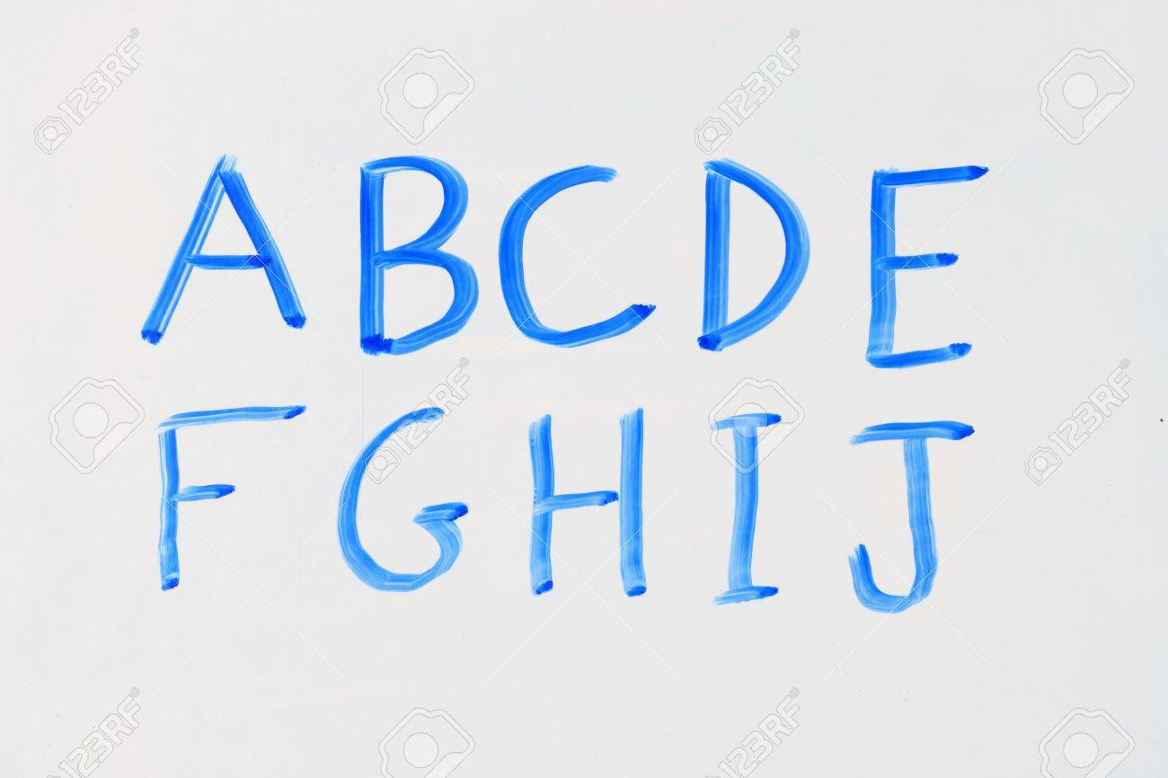 The Letters A B C D E F G H I J In Blue Marker On A Dry Erase White Board  Stock Photo, Picture And Royalty Free Image. Image 8832102.