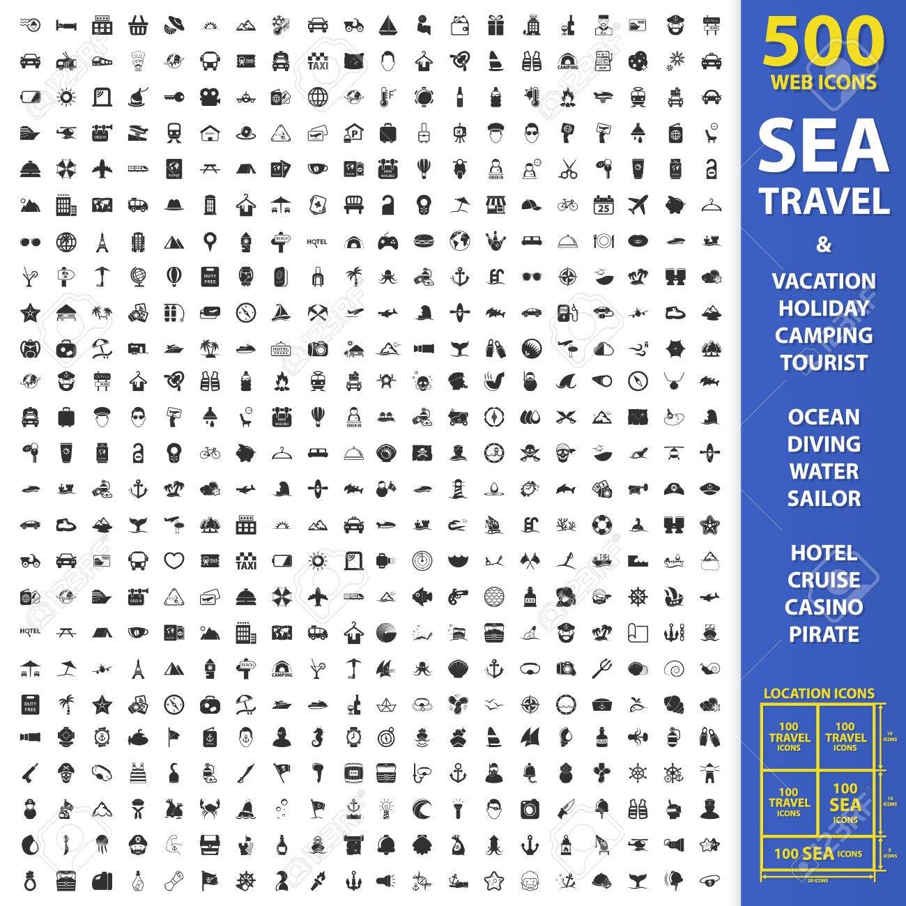 Sea, travel, vacation set 500 black simple icons. Holiday, camping, tourist icon design for web and mobile device. - 52678405 Sea, travel, vacation set 500 black simple icons. Holiday, camping, tourist icon design for web and mobile device. - 52678405