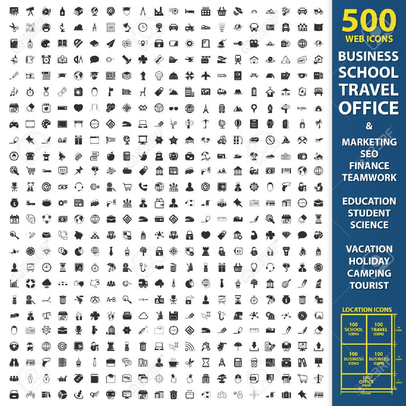 Business, school, travel set 500 black simple icons. Office, marketing, seo icon design for web and mobile device. - 52678418 Business, school, travel set 500 black simple icons. Office, marketing, seo icon design for web and mobile device. - 52678418