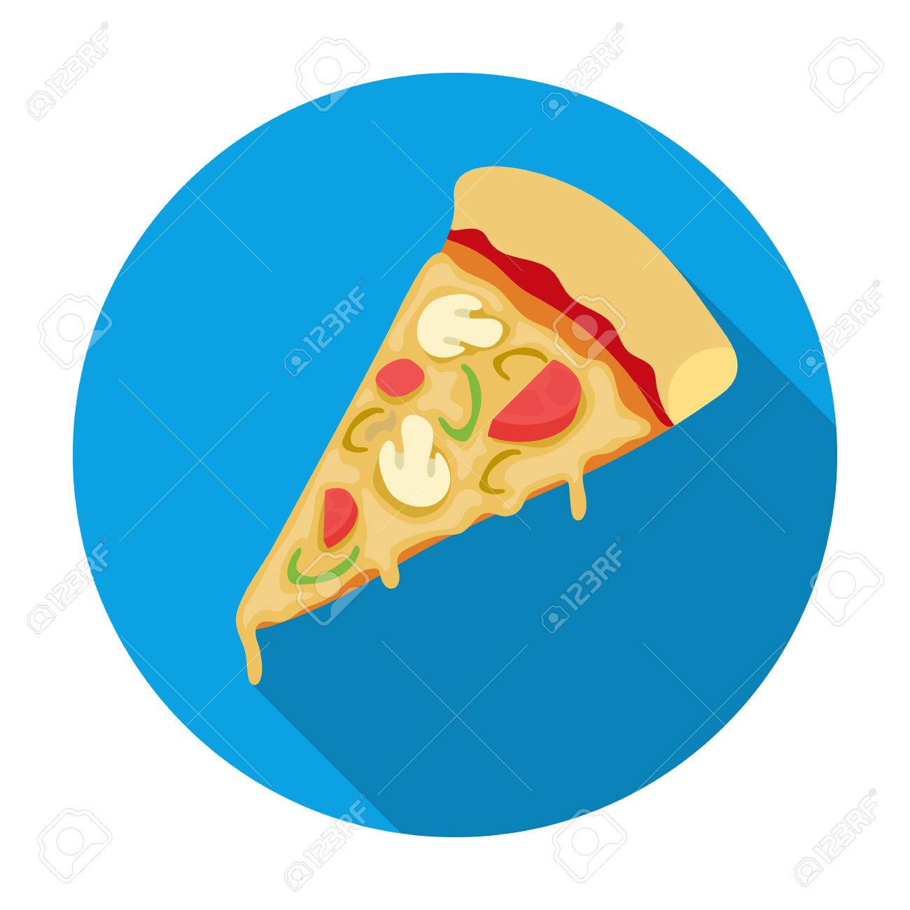 白い背景で隔離のフラット スタイルのアイコンをピザのスライス ピザ ピザ屋のシンボル ベクトル イラスト のイラスト素材 ベクタ Image