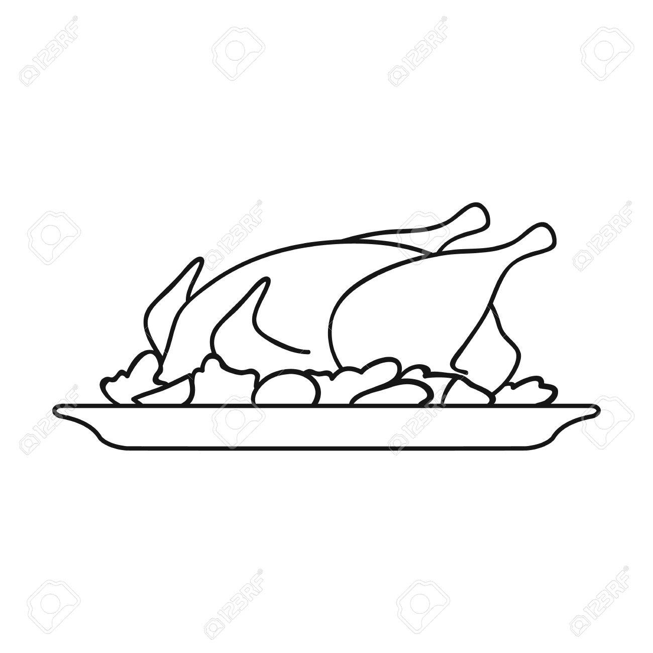 白い背景に分離されたアウトライン スタイルのアイコンを飾るロースト チキン レストラン シンボル ベクトル イラスト のイラスト素材 ベクタ Image 67685027