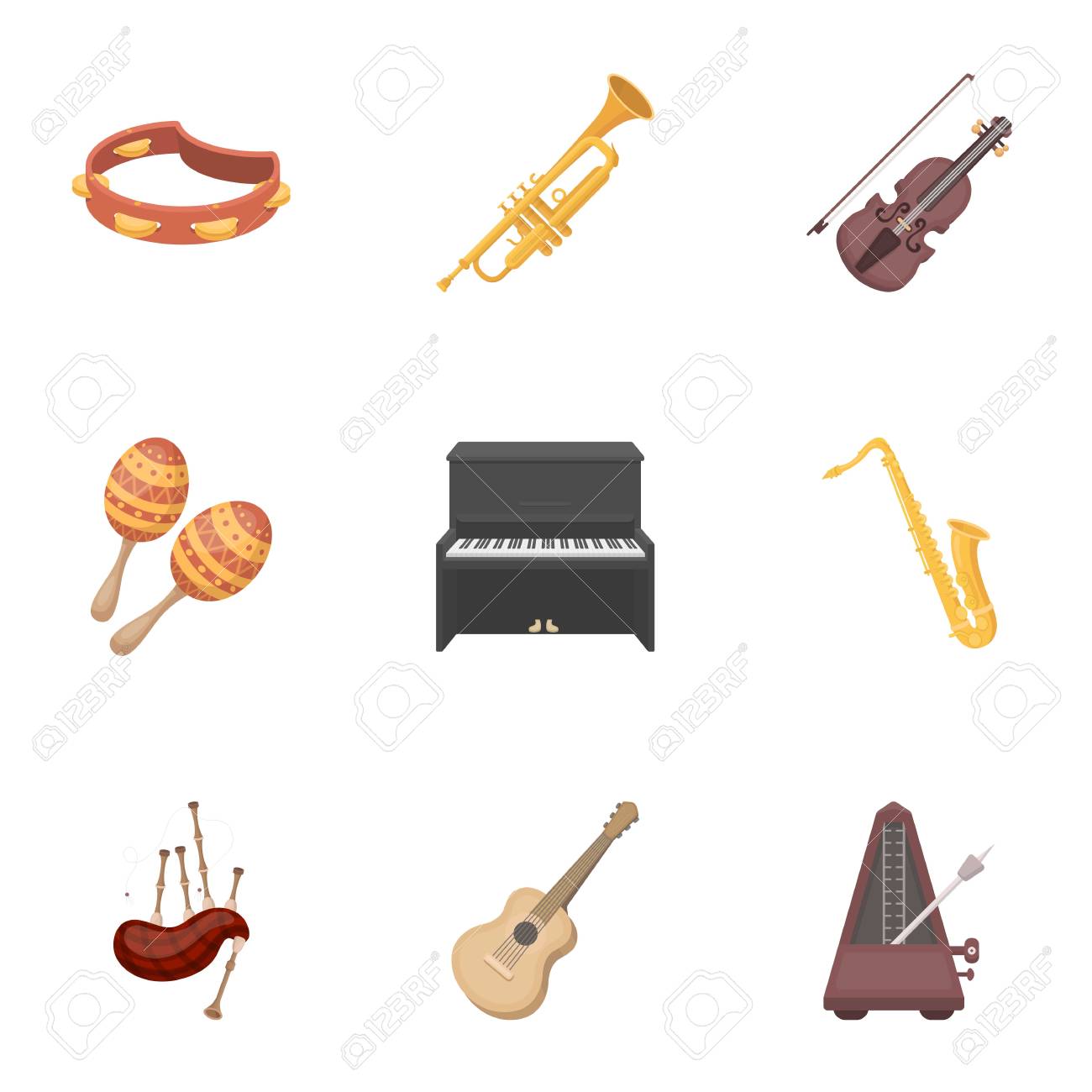 楽器は 漫画のスタイルのアイコンを設定します 楽器の大きなコレクション ベクトル シンボル ストック イラストのイラスト素材 ベクタ Image