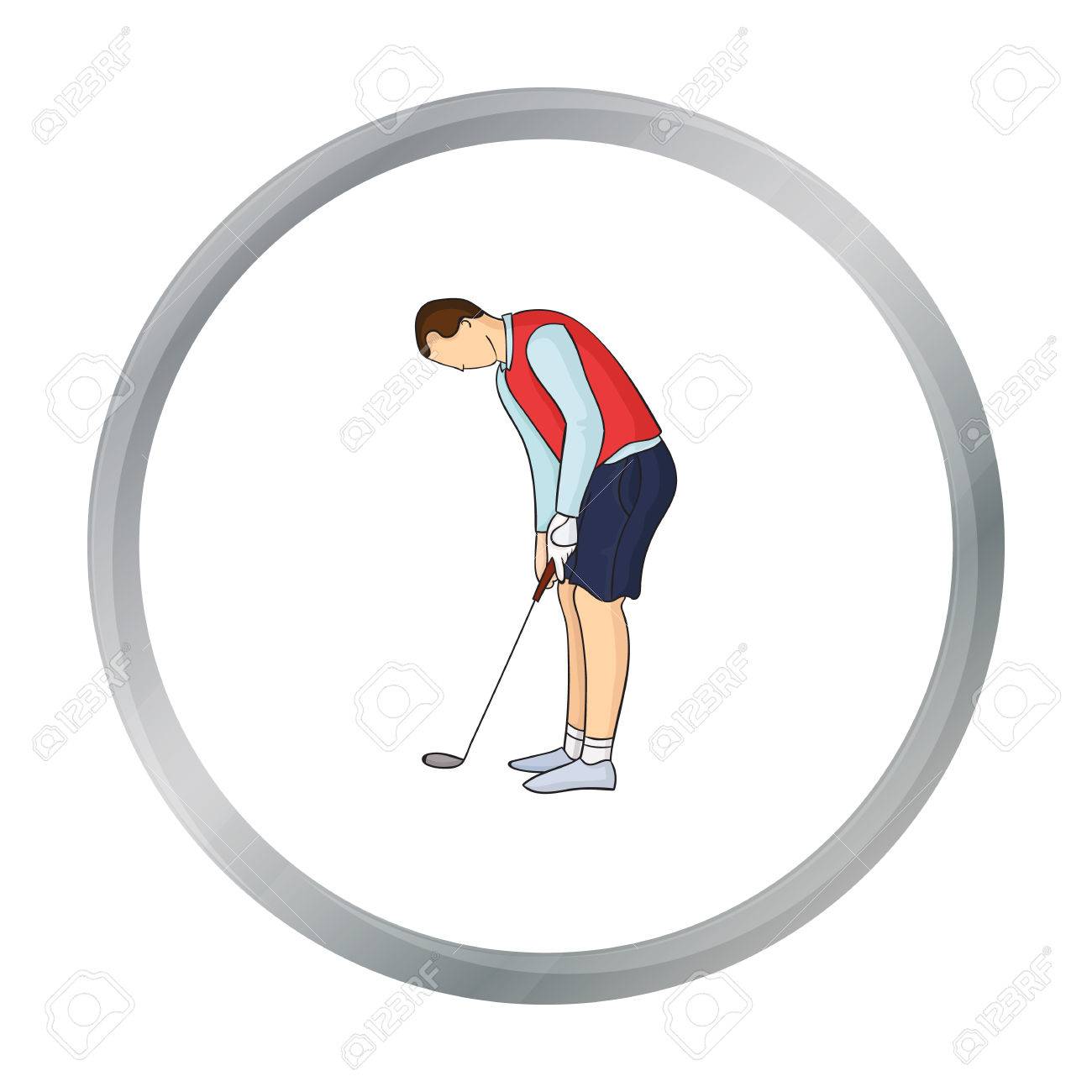 ゴルファー キック アイコン漫画のスタイルの白い背景の分離に ゴルフ クラブ シンボル株式ベクトル イラスト のイラスト素材 ベクタ Image