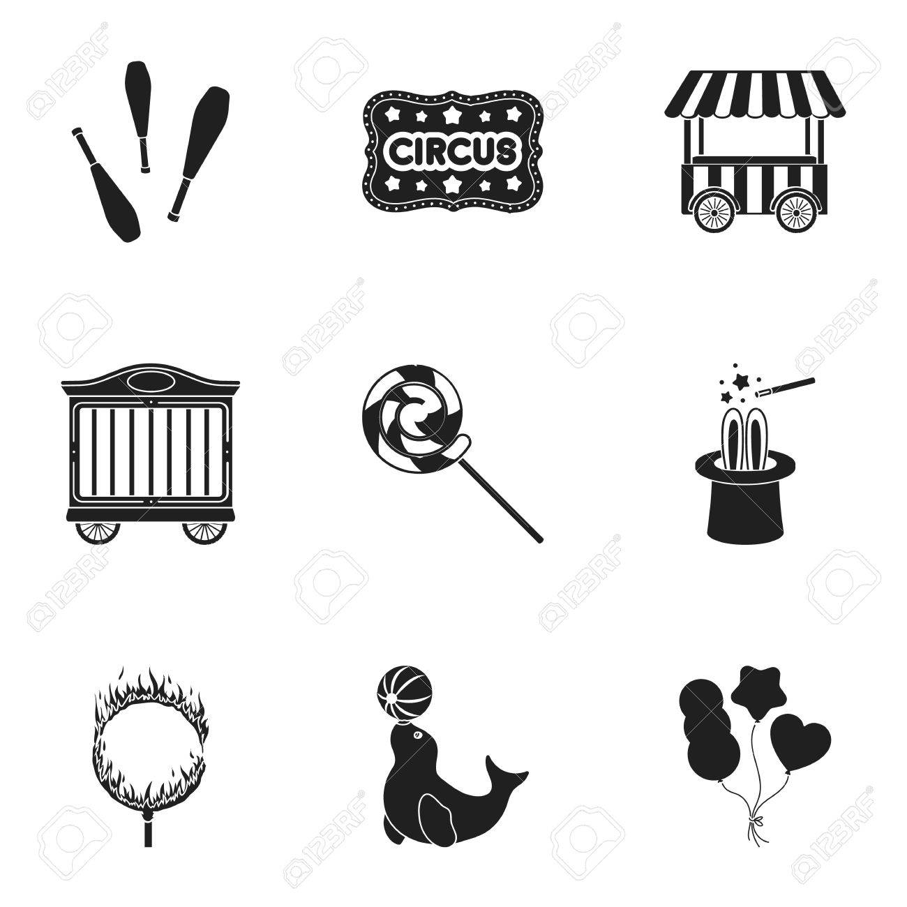 サーカスは 黒のスタイルでアイコンを設定します サーカス ベクトル シンボル ストック イラストの大きなコレクションのイラスト素材 ベクタ Image 70149473