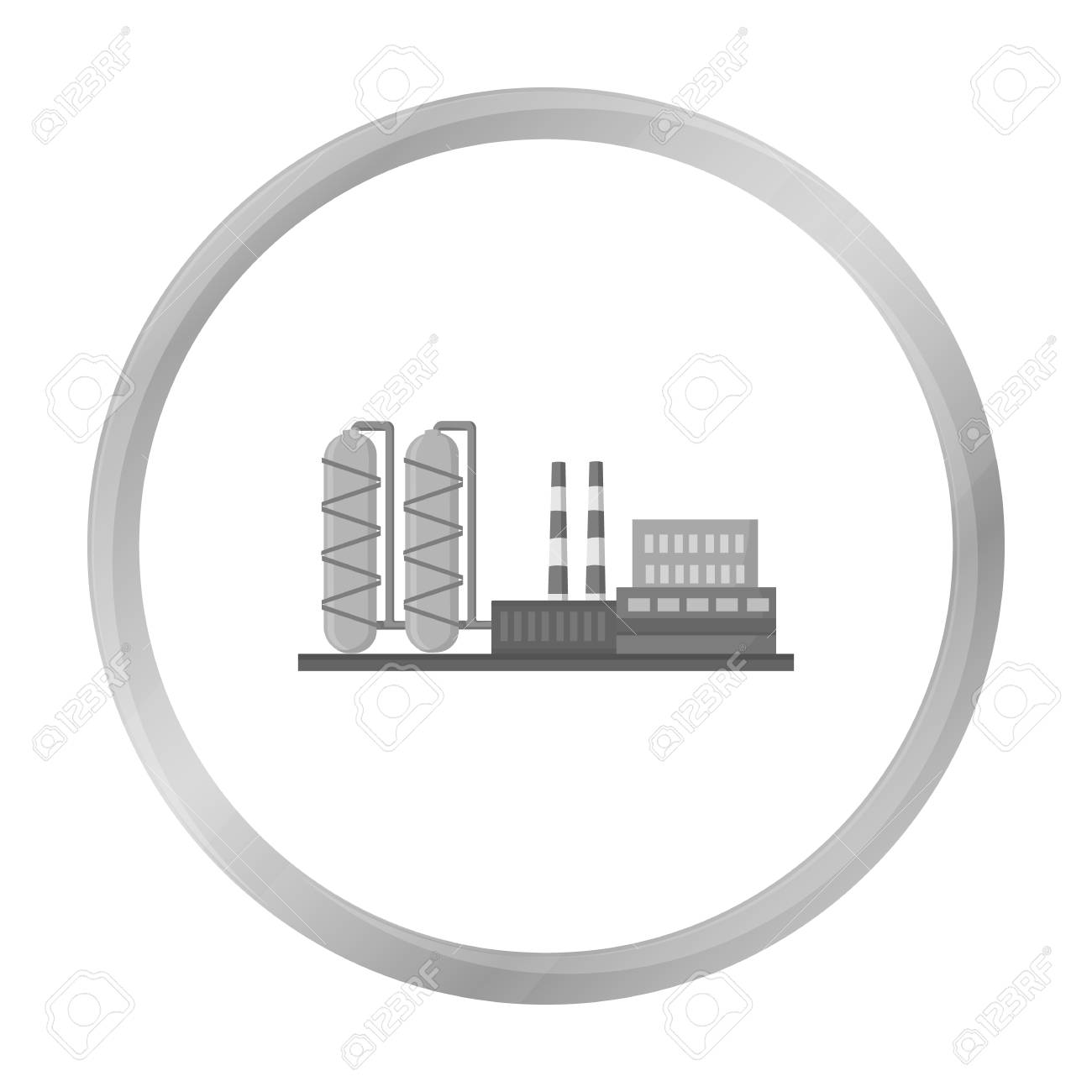 モノクロ スタイル白い背景で隔離の石油製油所工場アイコン 石油業界シンボル株式ベクトル イラスト のイラスト素材 ベクタ Image