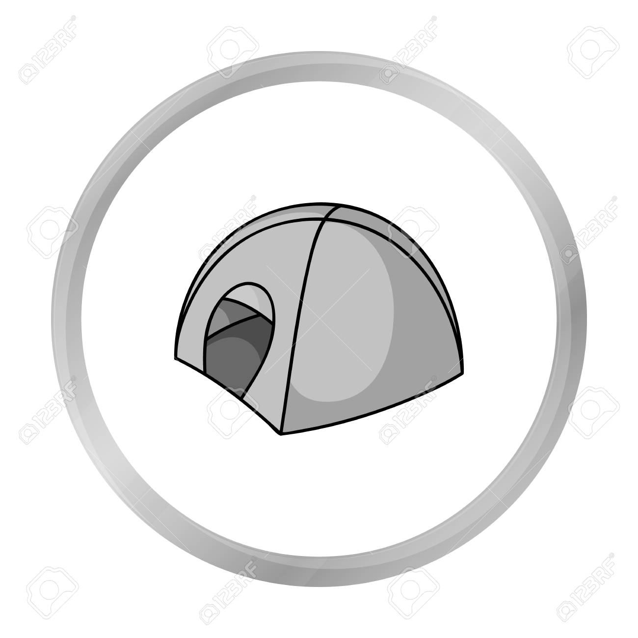 白い背景に分離されたモノクロ スタイルのテント アイコン スキー リゾートのシンボル株式ベクトル イラスト のイラスト素材 ベクタ Image