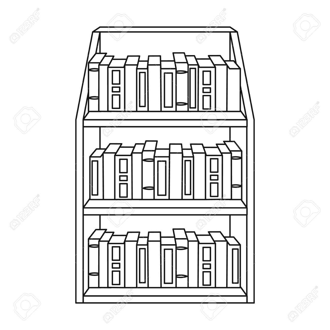 白い背景に分離されたアウトライン スタイルの本棚アイコン 図書館や書店のシンボル株式ベクトル イラスト のイラスト素材 ベクタ Image