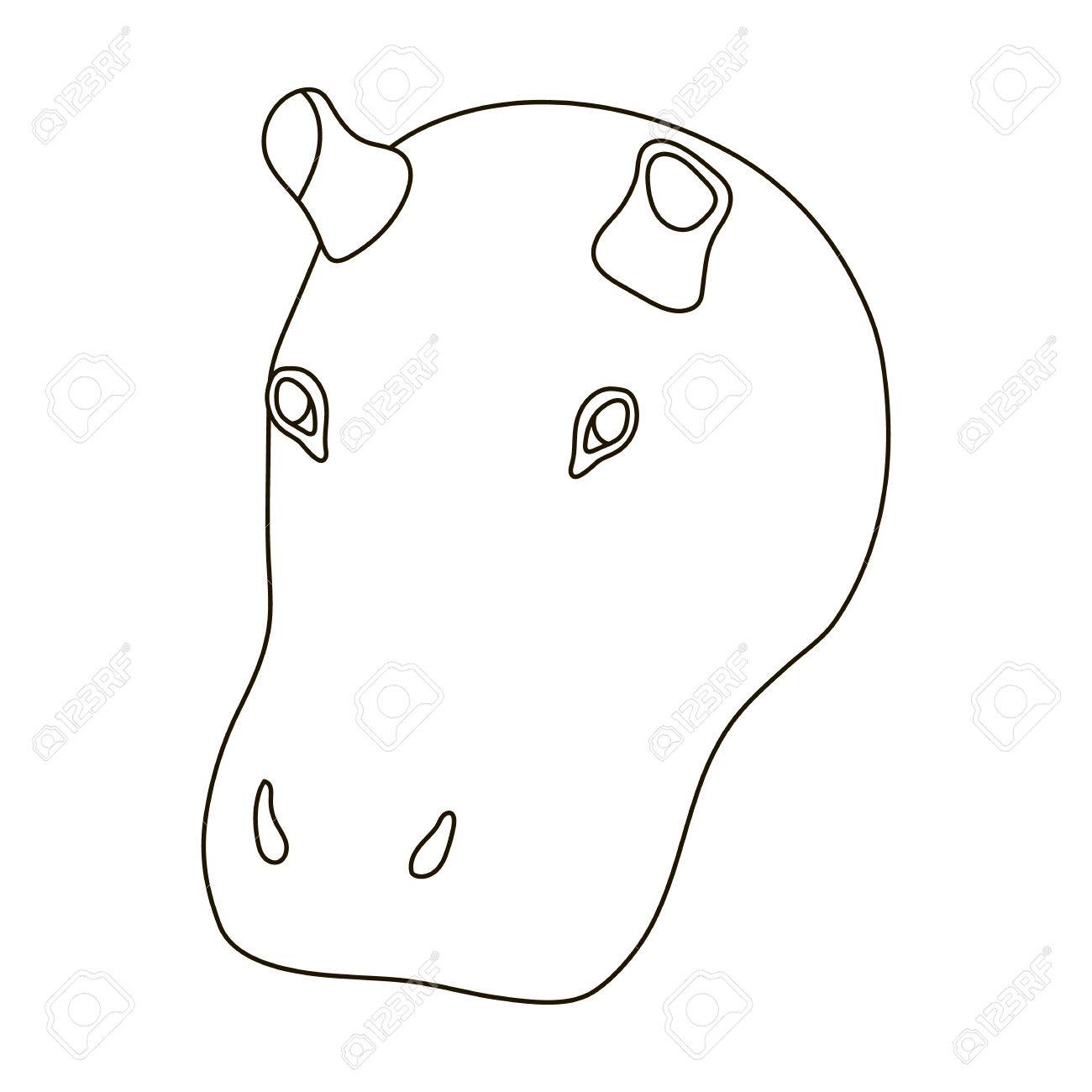 アウトライン スタイルの白い背景で隔離のカバのアイコン リアルな動物のシンボル株式ベクトル図です のイラスト素材 ベクタ Image