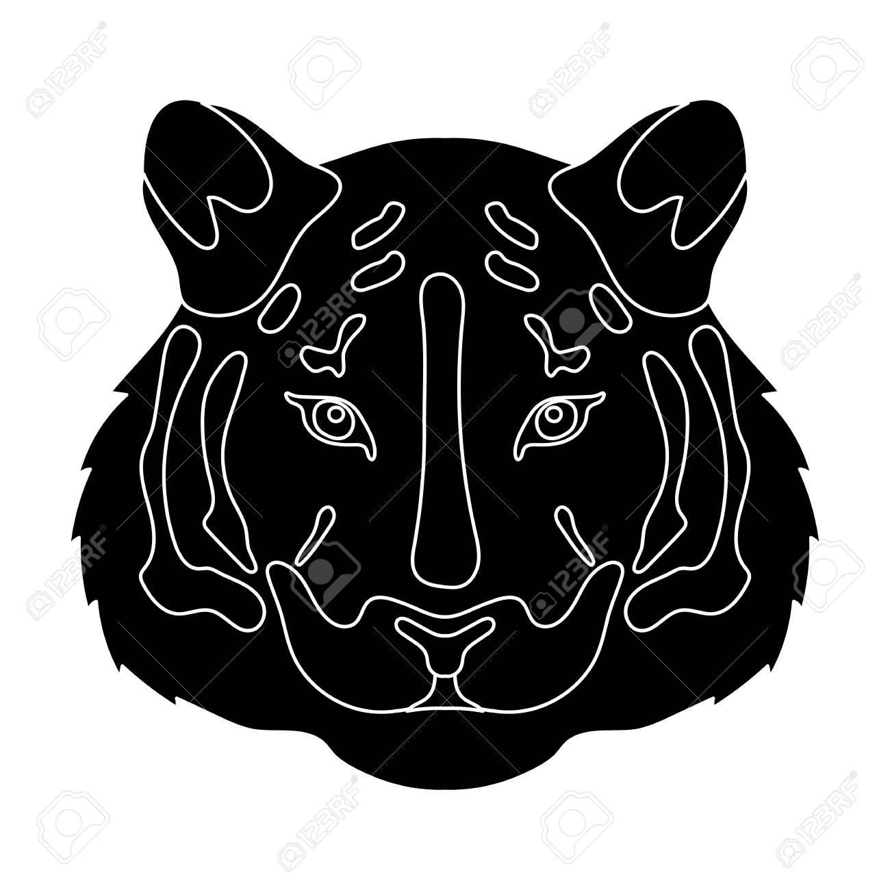 Tiger Icon In Black Style Isolated On White Background Realistic