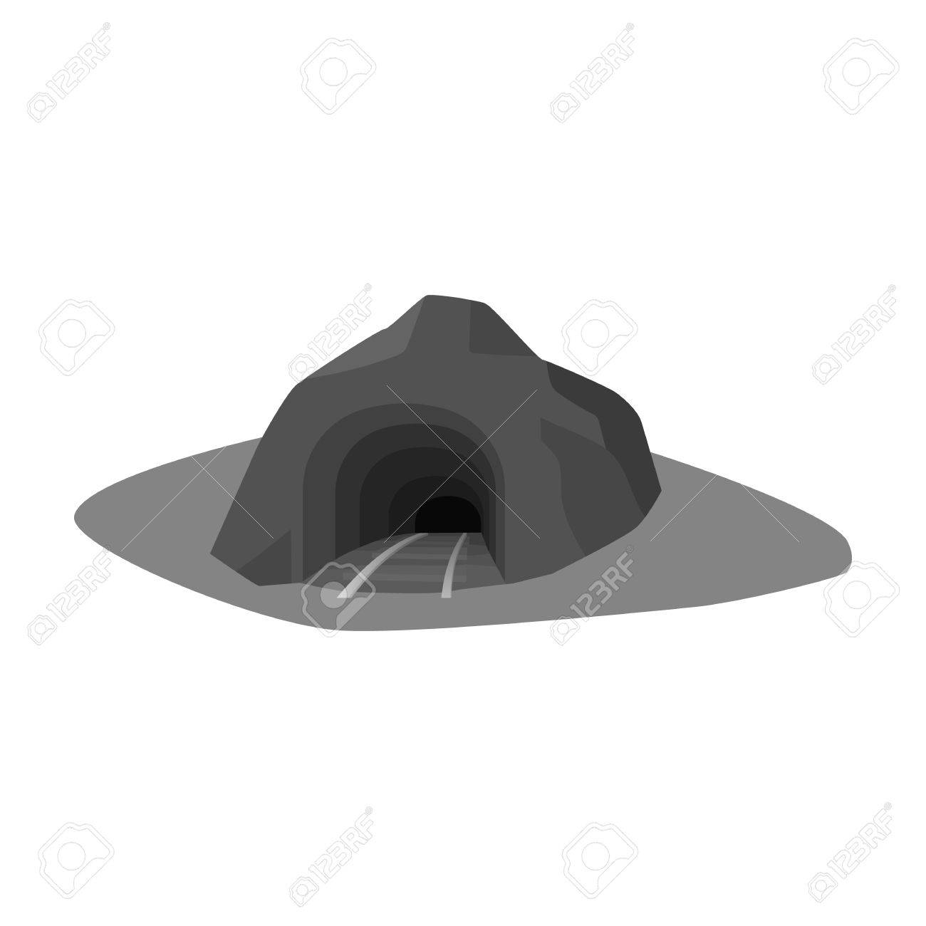 鉱山への入り口は 草で覆われています 鉱山車が落ちる場所 モノクロ スタイル ベクトル シンボル ストック イラストの鉱山業界の 1 つのアイコン の イラスト素材 ベクタ Image