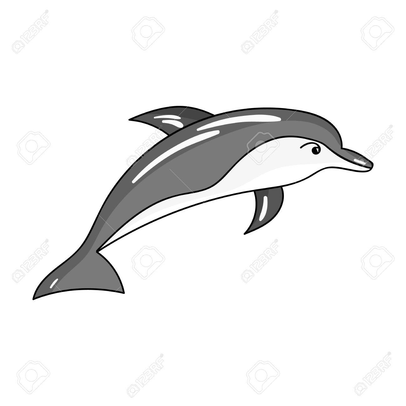 白い背景に分離されたモノクロ スタイルでイルカのアイコン 海の動物のシンボル株式ベクトル図です のイラスト素材 ベクタ Image