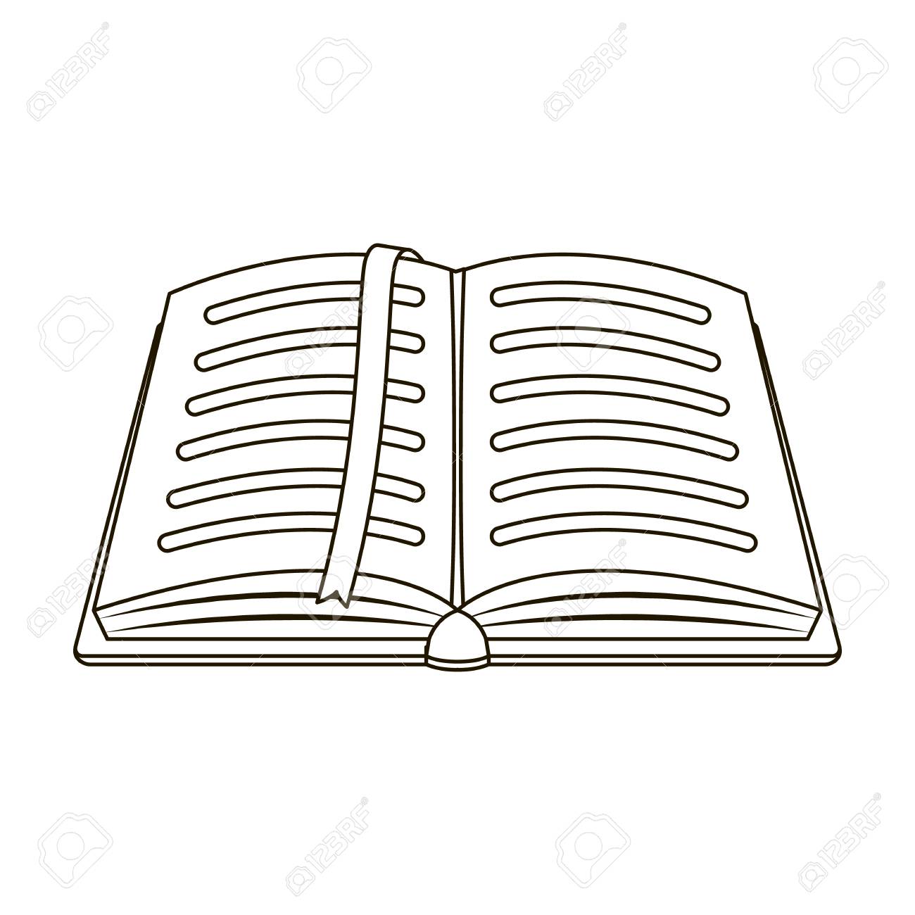 トップ ビューでペンと鉛筆で開いたメモ帳 スケッチ ブックや日記 赤いブックマークにノートブック 学校でノート 概要イラスト ベクトル シンボル ストック Web で学校と教育の 1 つのアイコン のイラスト素材 ベクタ Image