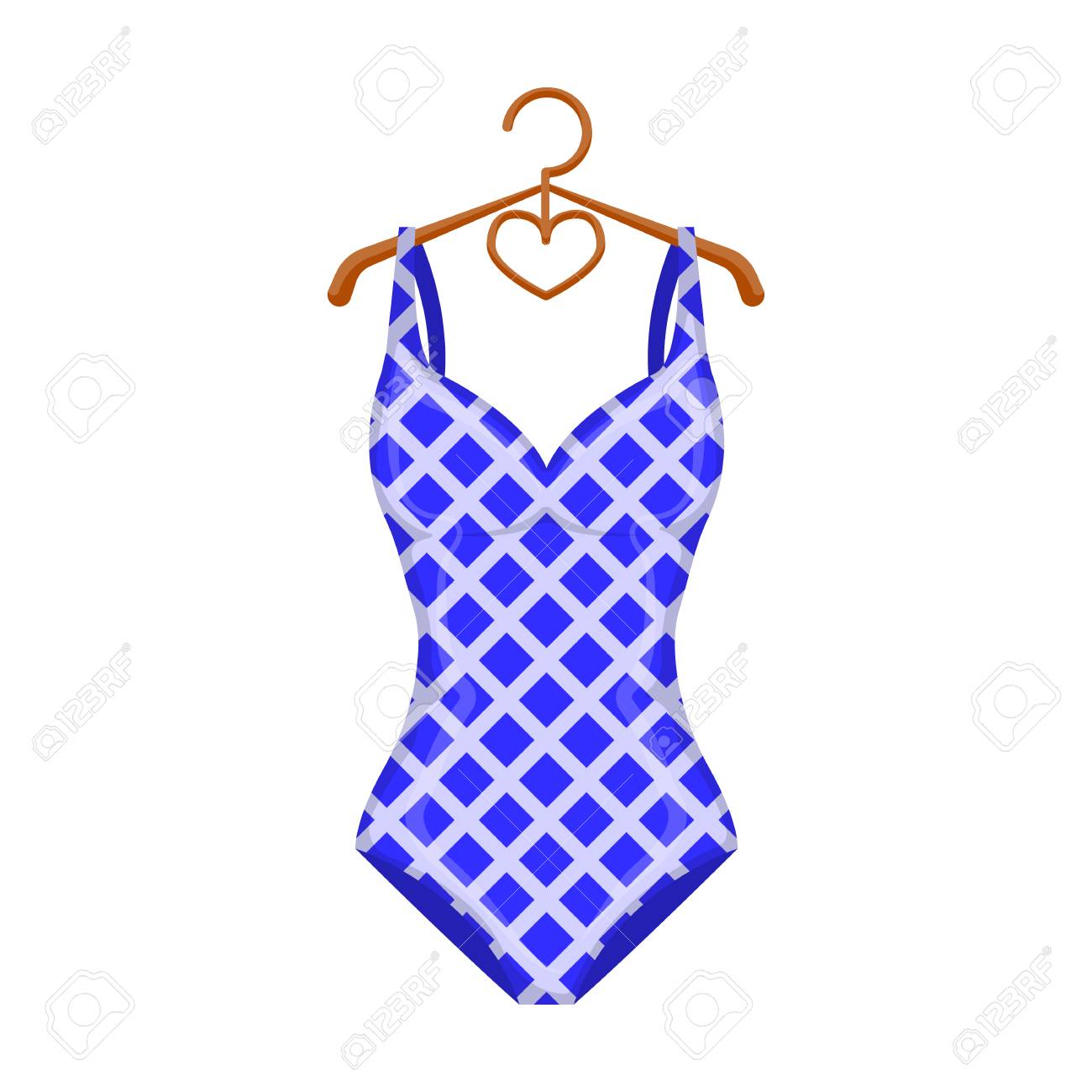 Traje De Baño Azul Y Blanco Para Natación Competitiva. Traje De Baño Con El Patrón A Cuadros. Swimcuits Icono En Estilo De Dibujos Animados Vector Símbolo Stock De Ilustración. Ilustraciones